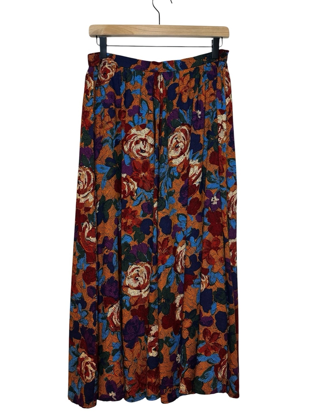 Vintage‎ Robbie Bee Floral Midi Skirt Size M Brown Blue Purple Cottagecore